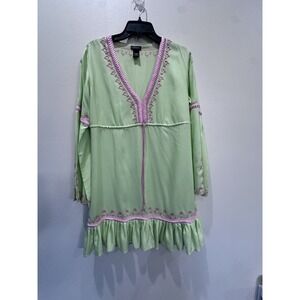 Moda International Vintage Y2K‎ Babydoll V-Neck Embroidered Ruffle Dress sz L